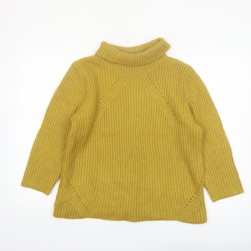 Monsoon Women Yellow Roll Neck Ribbed Knit Jumper Size 16