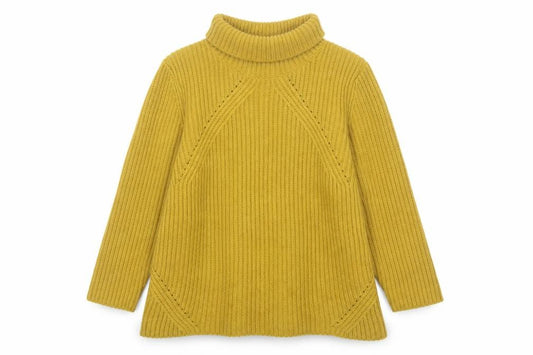 Front view of Monsoon Women Yellow Roll Neck Ribbed Knit Jumper, size 16