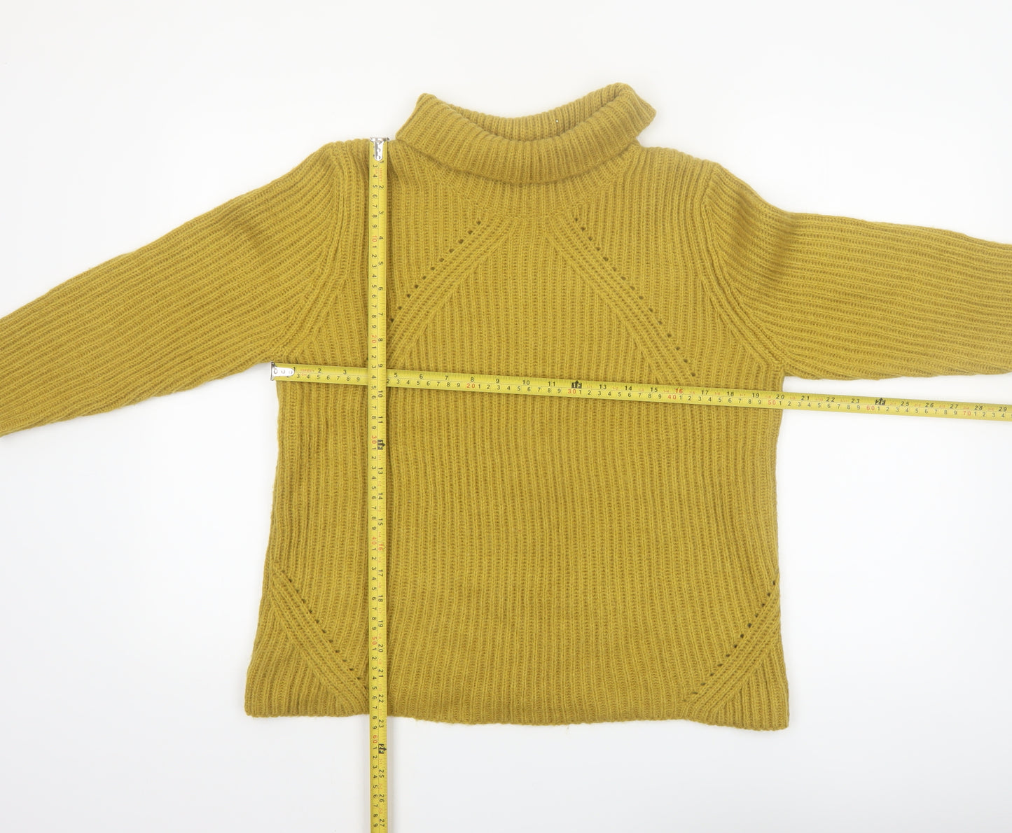 Monsoon Women Yellow Roll Neck Ribbed Knit Jumper Size 16