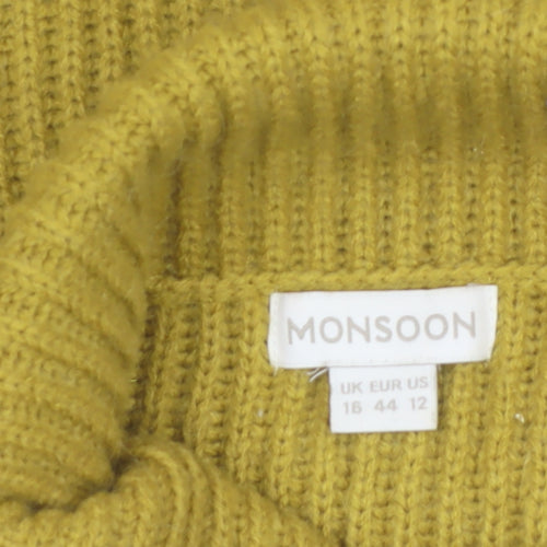 Monsoon Women Yellow Roll Neck Ribbed Knit Jumper Size 16