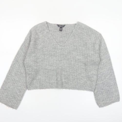 New Look Girls Grey V-Neck Cropped Pullover Jumper Size 12-13 Years