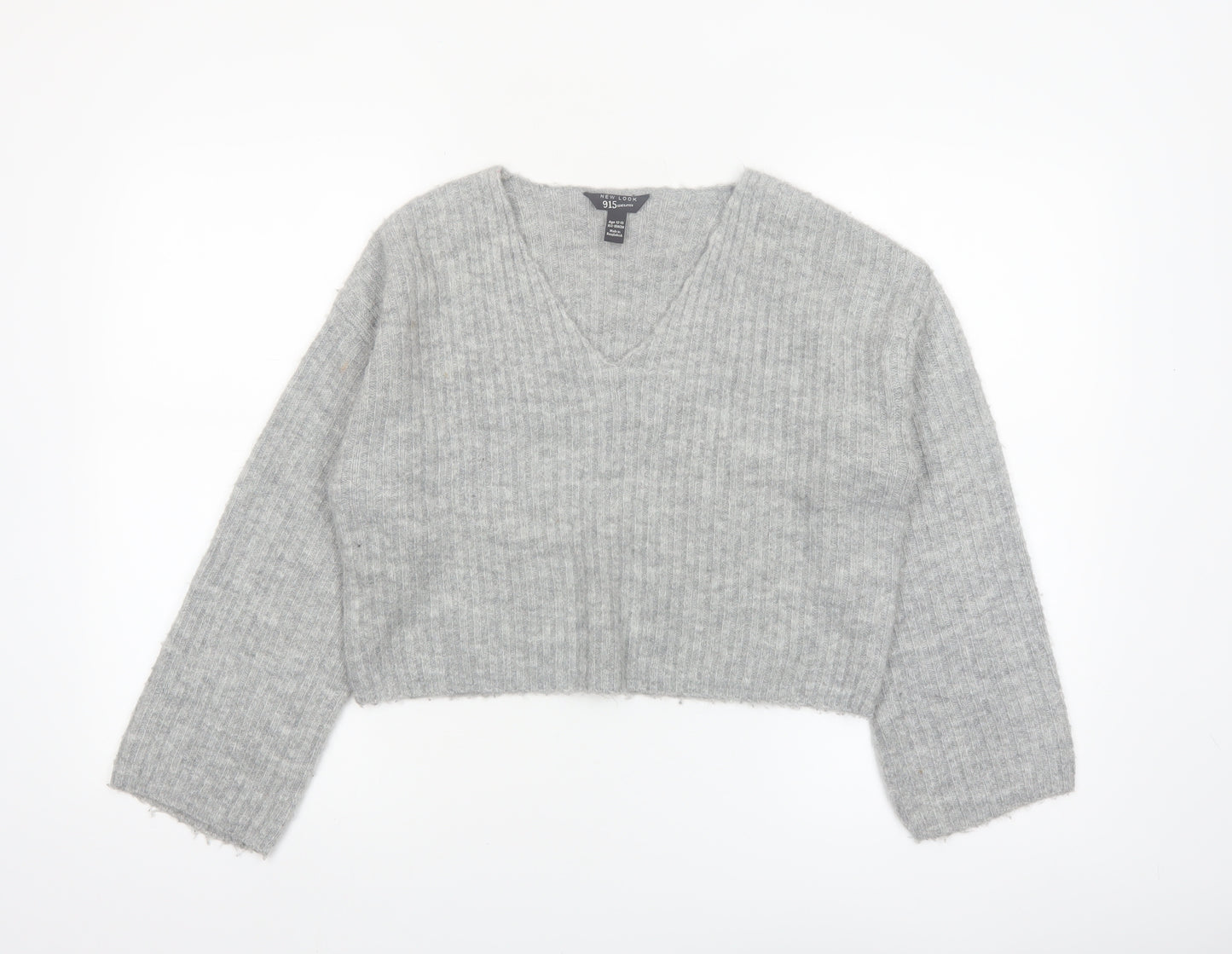 New Look Girls Grey V-Neck Cropped Pullover Jumper Size 12-13 Years