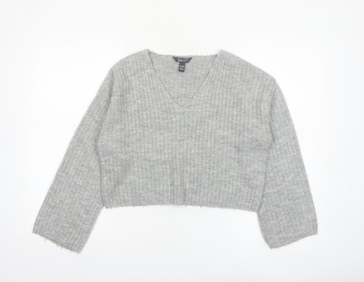 New Look Girls Grey V-Neck Cropped Pullover Jumper Size 12-13 Years