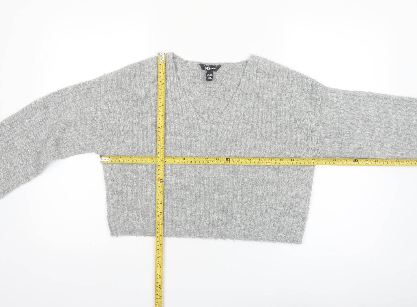 New Look Girls Grey V-Neck Cropped Pullover Jumper Size 12-13 Years