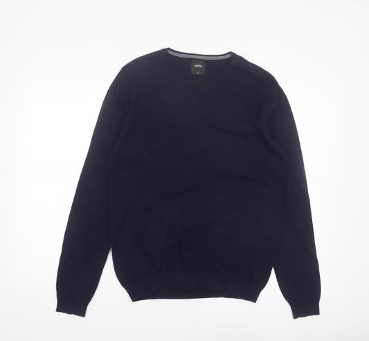 Burton Menswear London Men's Blue V-Neck Cotton Jumper Size S
