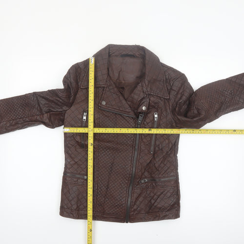 Dunnes Stores Women Brown Quilted Faux Leather Biker Jacket Size 10