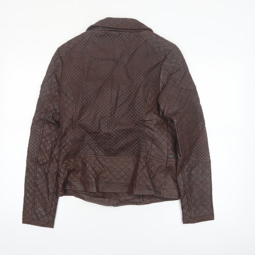 Dunnes Stores Women Brown Quilted Faux Leather Biker Jacket Size 10