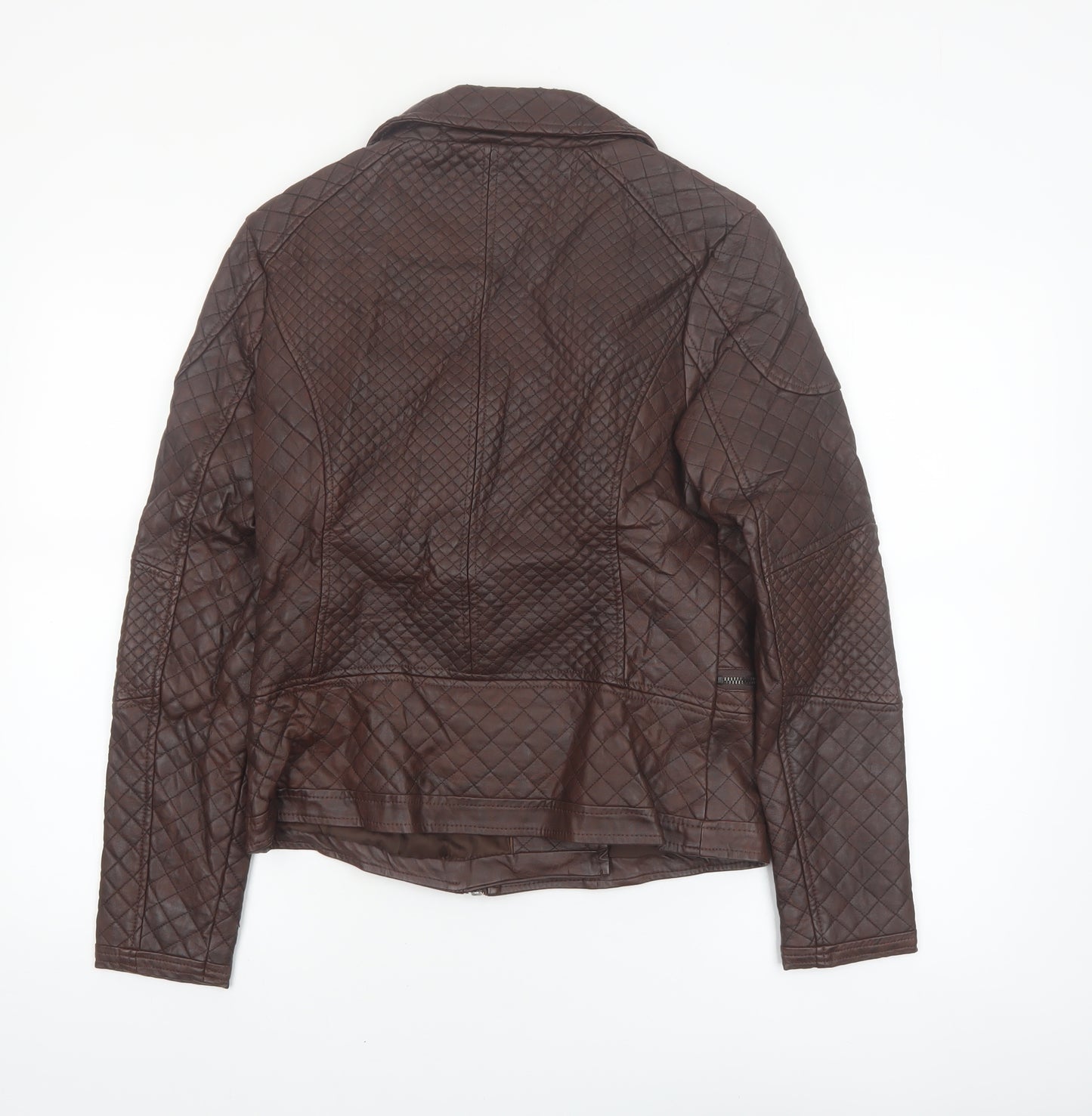 Dunnes Stores Women Brown Quilted Faux Leather Biker Jacket Size 10