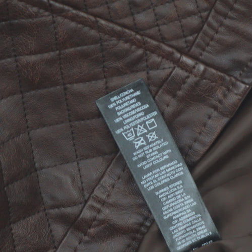 Dunnes Stores Women Brown Quilted Faux Leather Biker Jacket Size 10