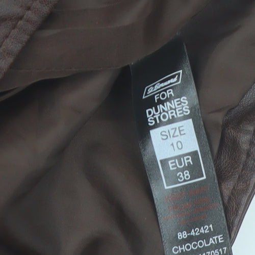 Dunnes Stores Women Brown Quilted Faux Leather Biker Jacket Size 10