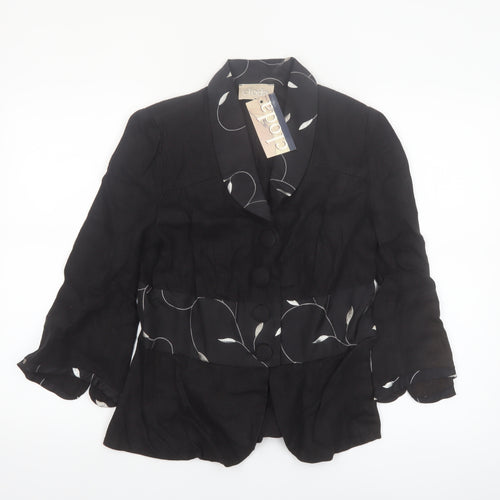 Cloda Women Black Linen Floral Trim Suit Jacket M