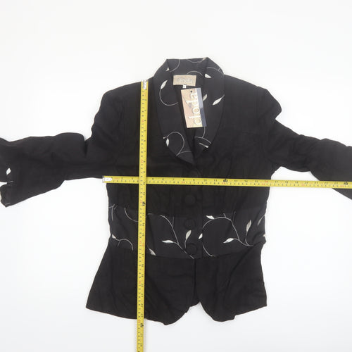 Cloda Women Black Linen Floral Trim Suit Jacket M