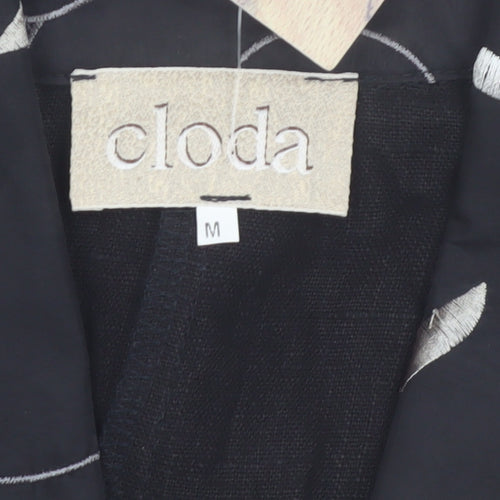 Cloda Women Black Linen Floral Trim Suit Jacket M
