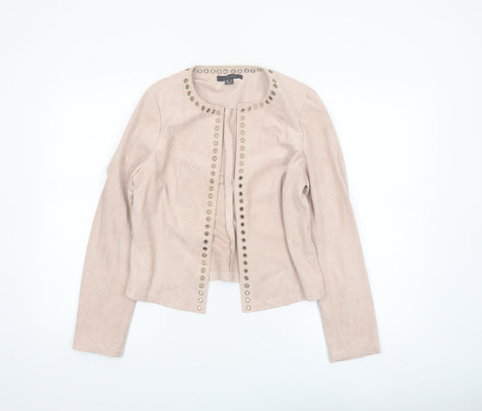 Atmosphere Womens Beige Studded Suede Look Jacket Size 8