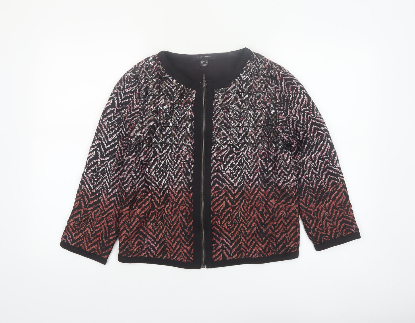 Atmosphere Womens Red Black Geometric Bomber Jacket Size 10