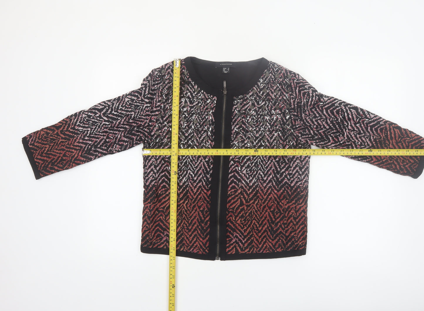 Atmosphere Womens Red Black Geometric Bomber Jacket Size 10
