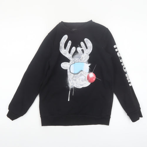 Next Boys Black Reindeer Graphic Pullover Sweatshirt 9 Years