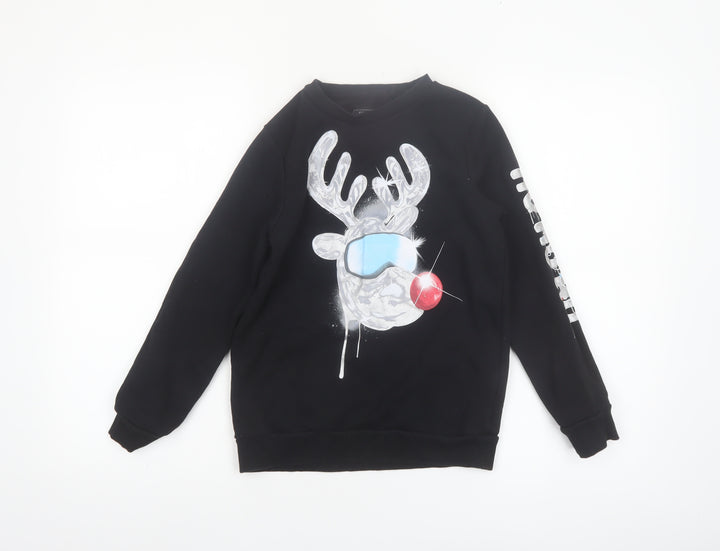 Next Boys Black Reindeer Graphic Pullover Sweatshirt 9 Years