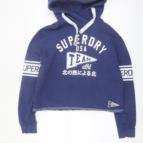 Superdry Women Blue Medium Pullover Hoodie with Logo Print