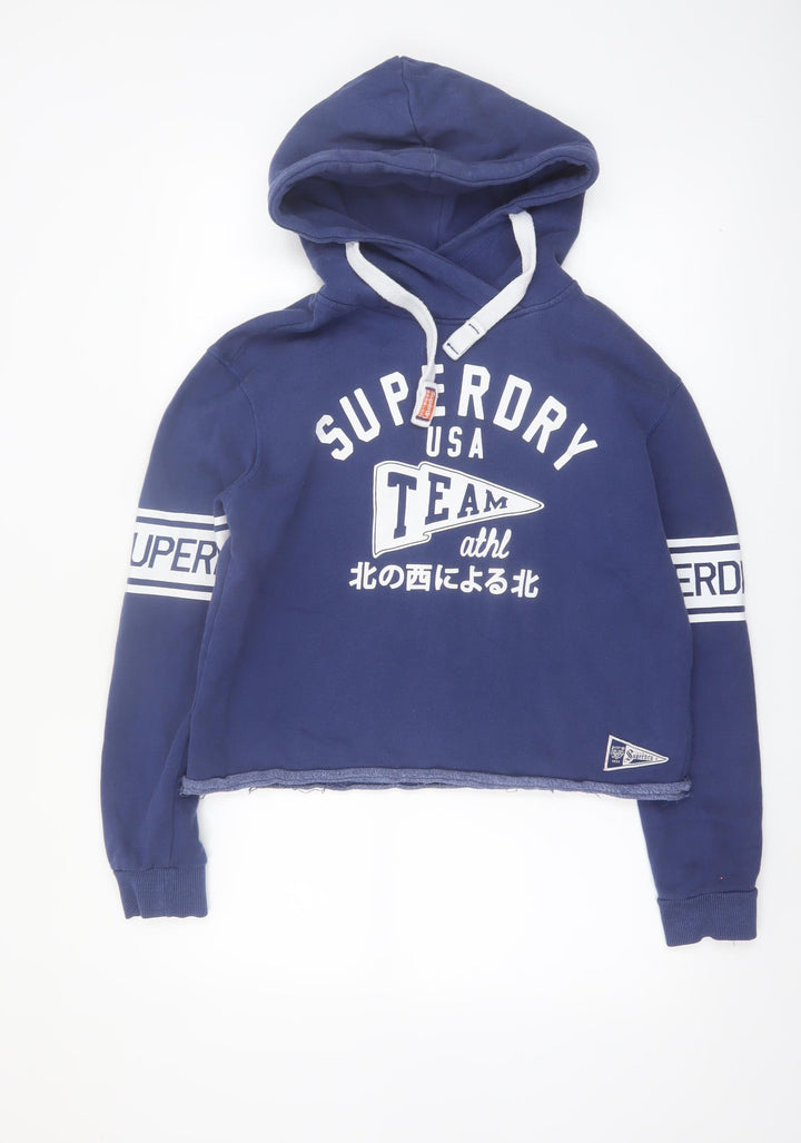 Superdry Women Blue Medium Pullover Hoodie with Logo Print