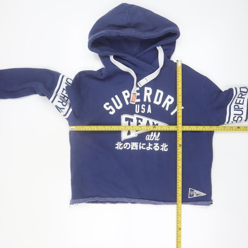 Superdry Women Blue Medium Pullover Hoodie with Logo Print