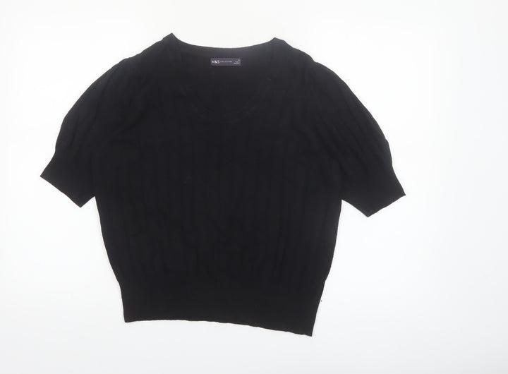 Marks and Spencer Women’s Black Size 16 Short Sleeve Knit Jumper