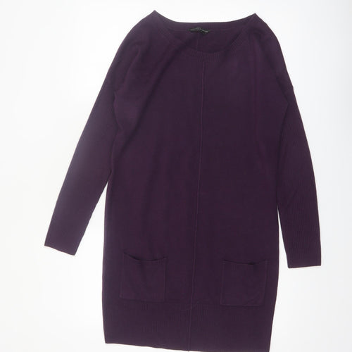 Dorothy Perkins Women Purple Size 12 Long Sleeve Knit Jumper Dress