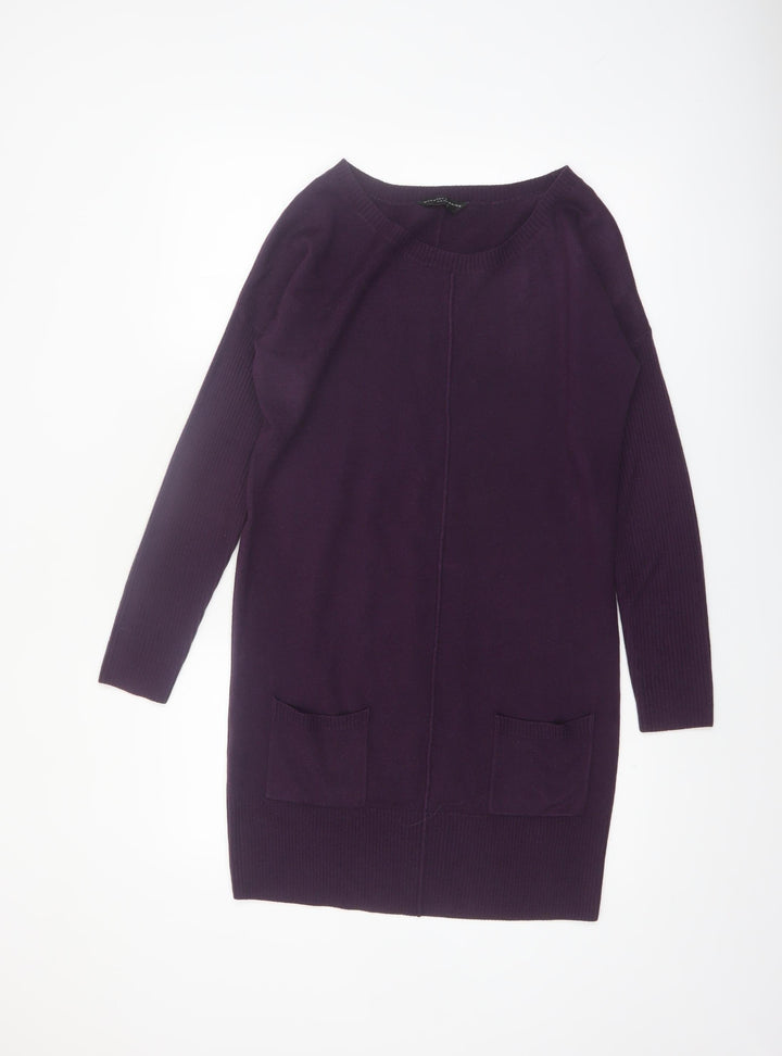 Dorothy Perkins Women Purple Size 12 Long Sleeve Knit Jumper Dress