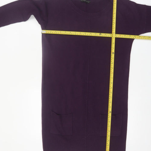 Dorothy Perkins Women Purple Size 12 Long Sleeve Knit Jumper Dress