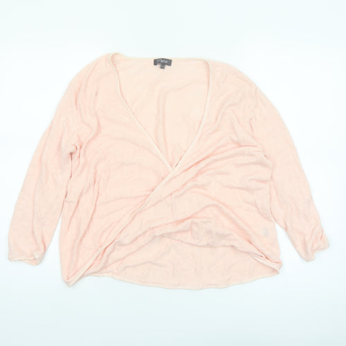 Emreco Women's Pink Wrap V-Neck Linen Blend Jumper Size 16