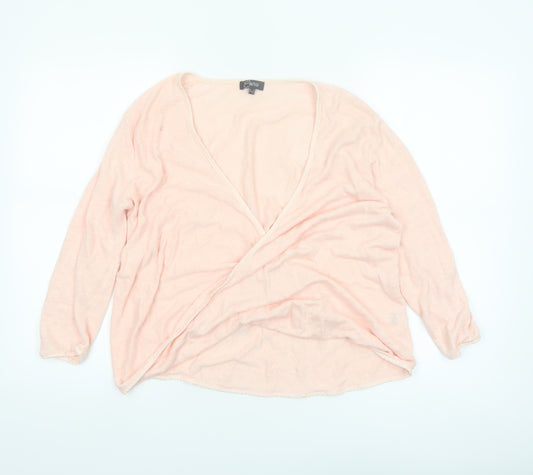 Emreco Women's Pink Wrap V-Neck Linen Blend Jumper Size 16