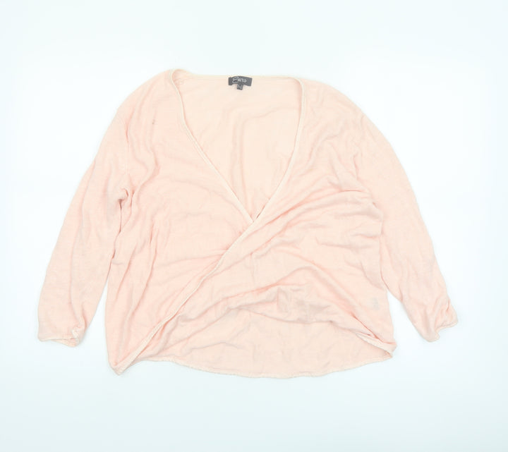 Emreco Women's Pink Wrap V-Neck Linen Blend Jumper Size 16