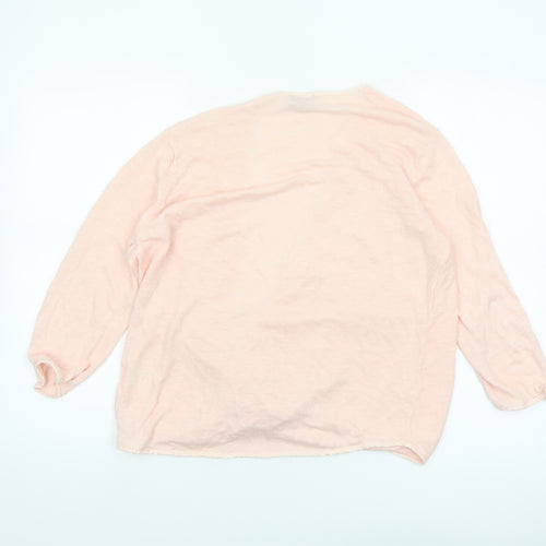 Emreco Women's Pink Wrap V-Neck Linen Blend Jumper Size 16