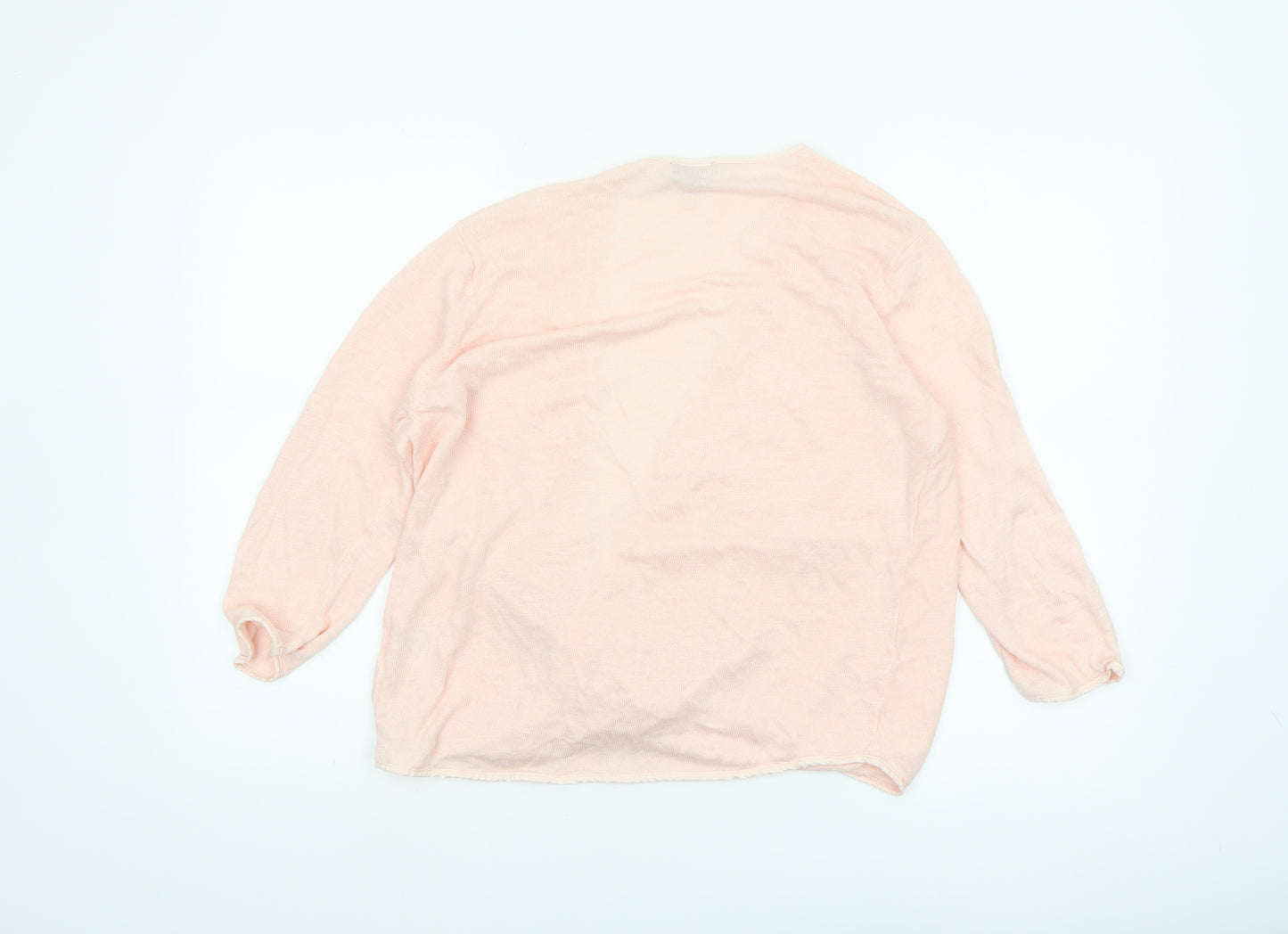 Emreco Women's Pink Wrap V-Neck Linen Blend Jumper Size 16