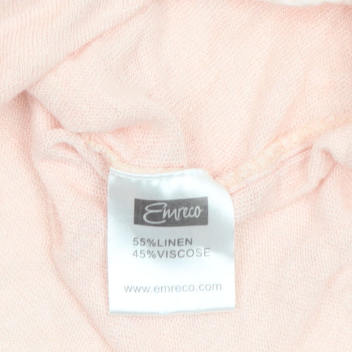 Emreco Women's Pink Wrap V-Neck Linen Blend Jumper Size 16
