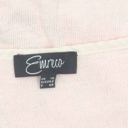 Emreco Women's Pink Wrap V-Neck Linen Blend Jumper Size 16