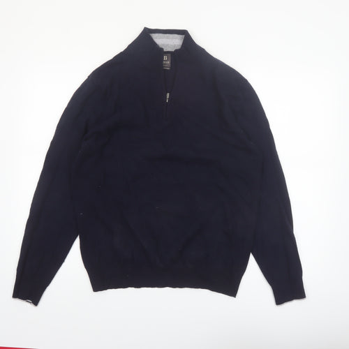 Boggi Milano Men's Blue Cashmere Blend 1/2 Zip Jumper M