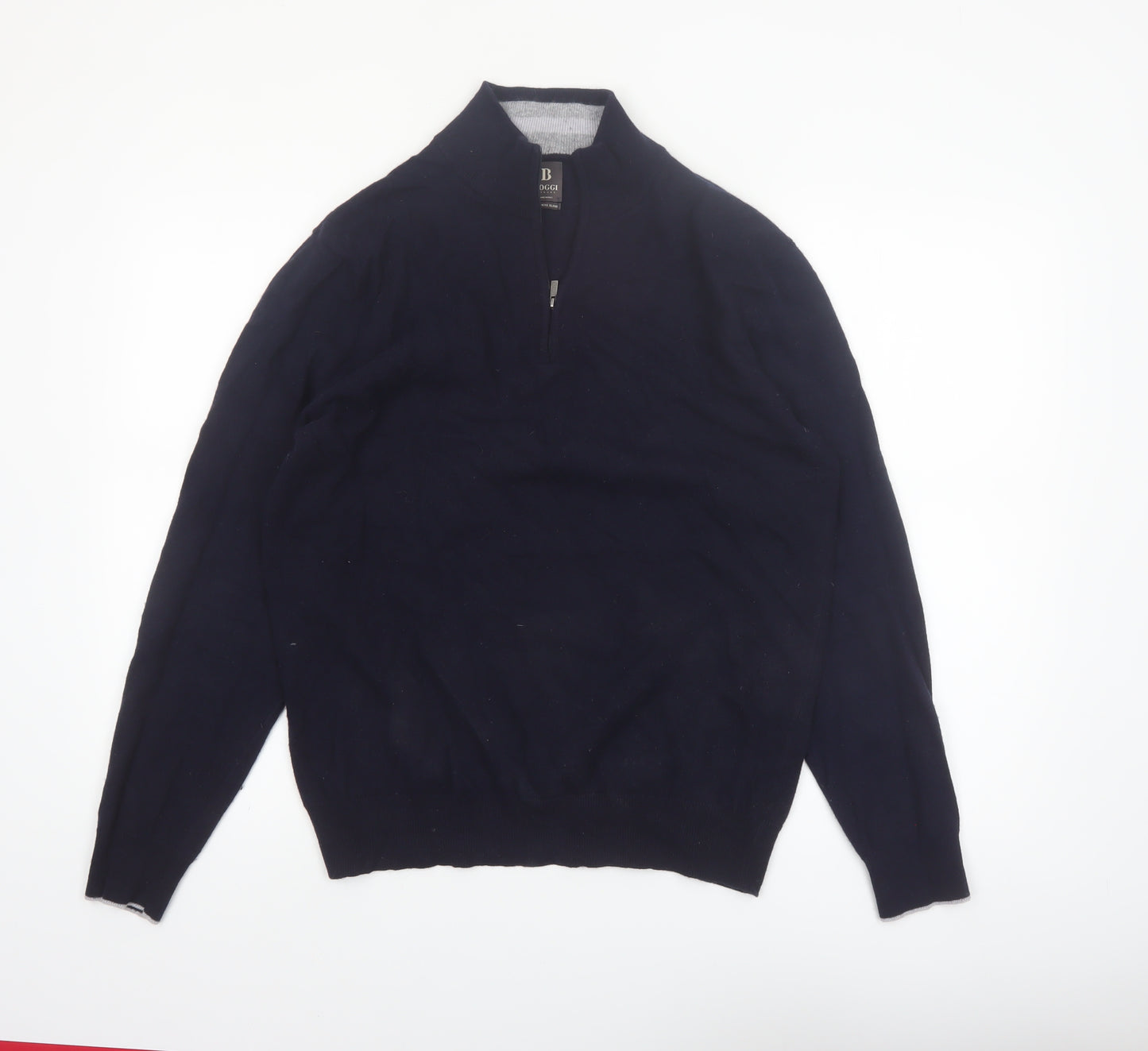 Boggi Milano Men's Blue Cashmere Blend 1/2 Zip Jumper M