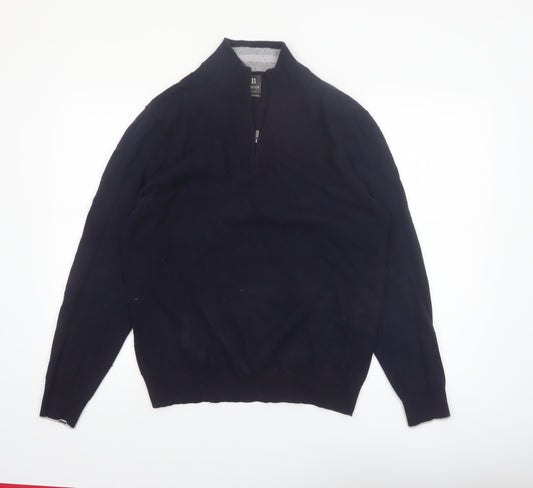 Boggi Milano Men's Blue Cashmere Blend 1/2 Zip Jumper M