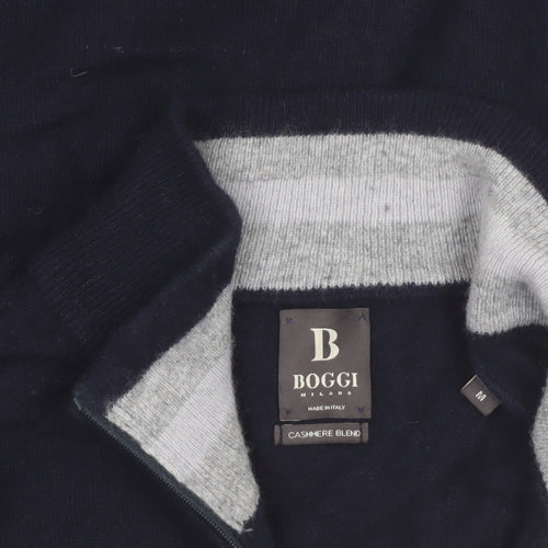 Boggi Milano Men's Blue Cashmere Blend 1/2 Zip Jumper M