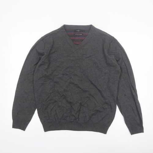 Jeff Banks Mens Grey Cotton Cashmere V-Neck Jumper Size L