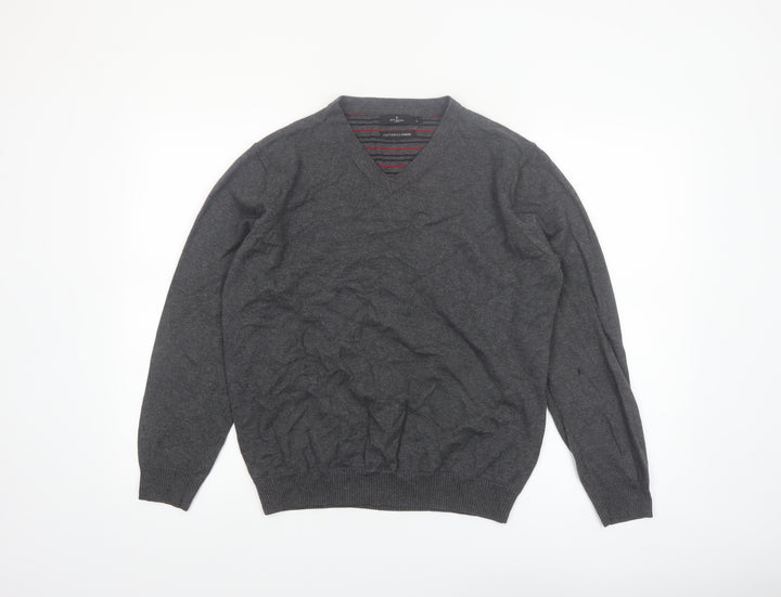 Jeff Banks Mens Grey Cotton Cashmere V-Neck Jumper Size L