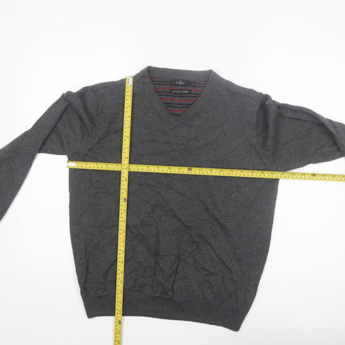 Jeff Banks Mens Grey Cotton Cashmere V-Neck Jumper Size L