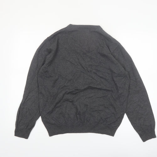 Jeff Banks Mens Grey Cotton Cashmere V-Neck Jumper Size L