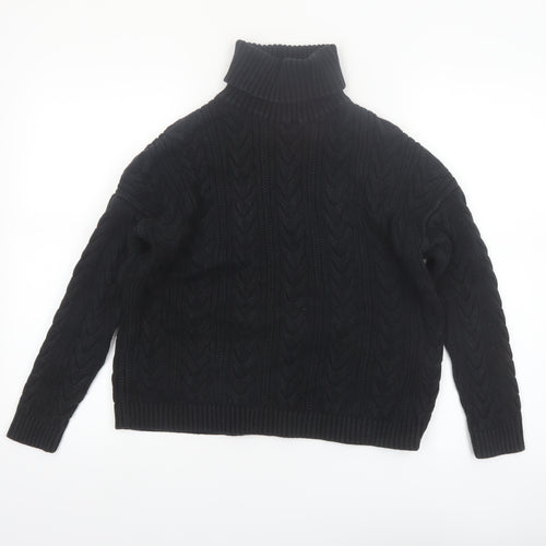 Superdry Women's Black Roll Neck Cable Knit Jumper Size 10
