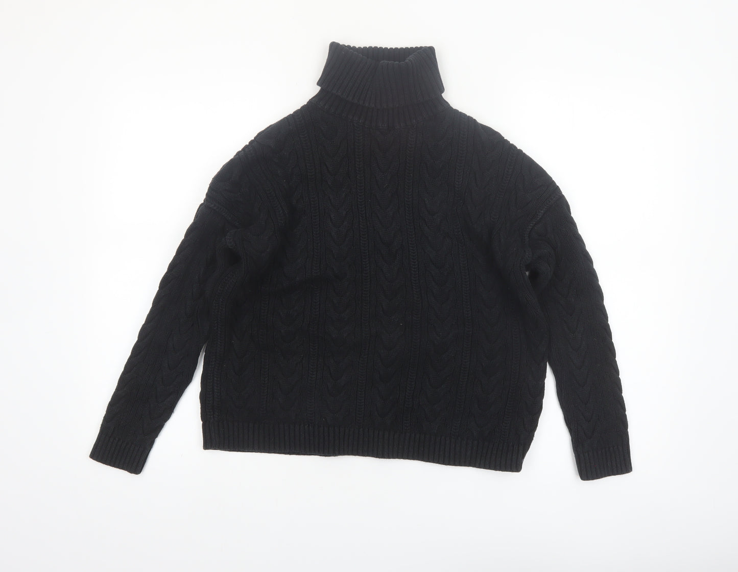 Superdry Women's Black Roll Neck Cable Knit Jumper Size 10