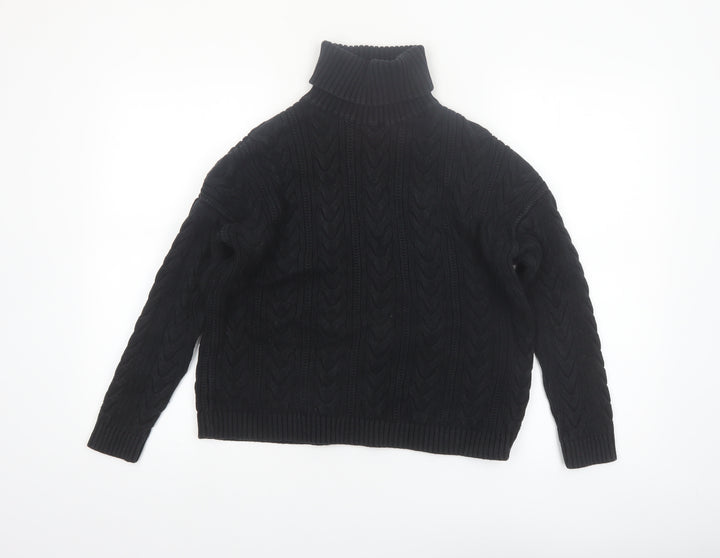 Superdry Women's Black Roll Neck Cable Knit Jumper Size 10