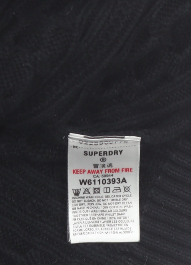 Superdry Women's Black Roll Neck Cable Knit Jumper Size 10