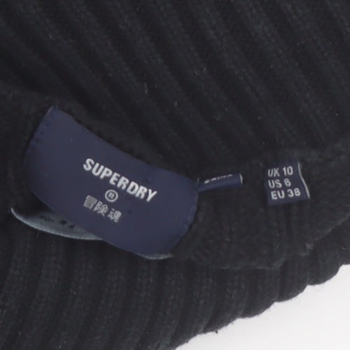 Superdry Women's Black Roll Neck Cable Knit Jumper Size 10