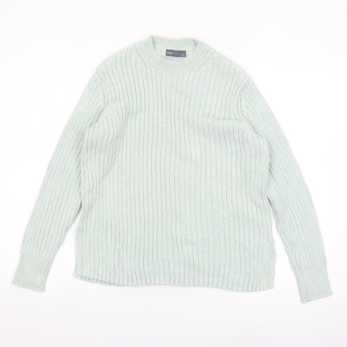Marks and Spencer Women's Green Cotton Rib Knit Jumper Size 14